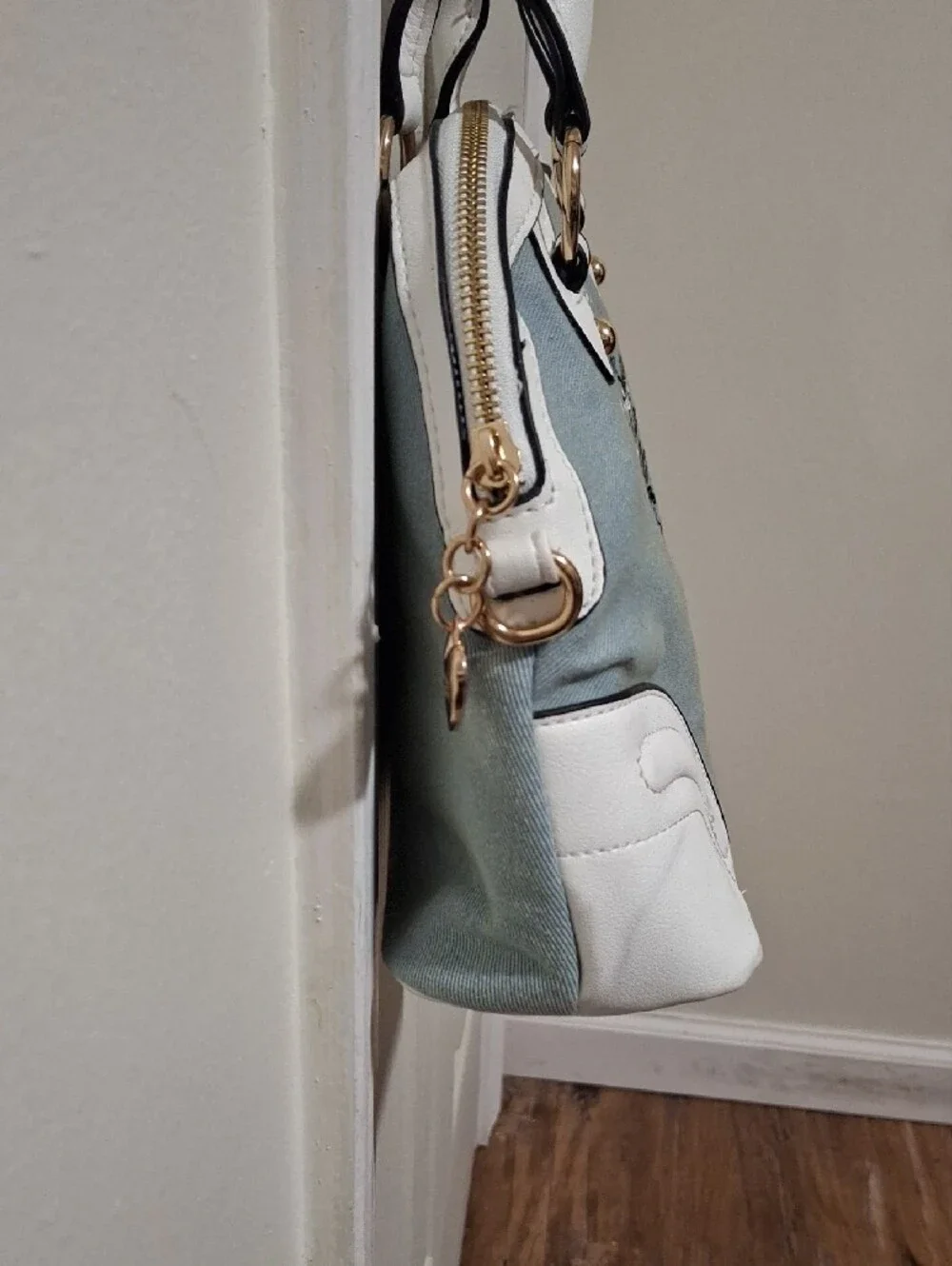 Juicy Couture Light Blue and White Embroidered Dome Satchel